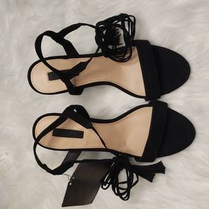 Black Forever 21 Strap Tie Heels